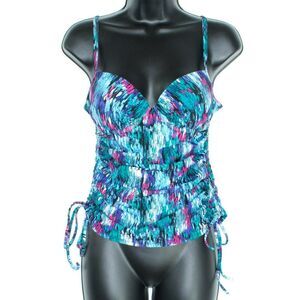 Spanx Womens Tankini Top Assets Push Up Underwire Ruched Size Small GA